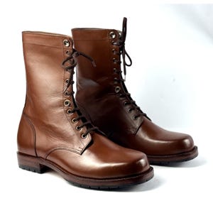 Handmade Brown Combat Boots, Men's Lace Up Military Boots, Custom Leather Work Boots, Premium Full Grain Leather