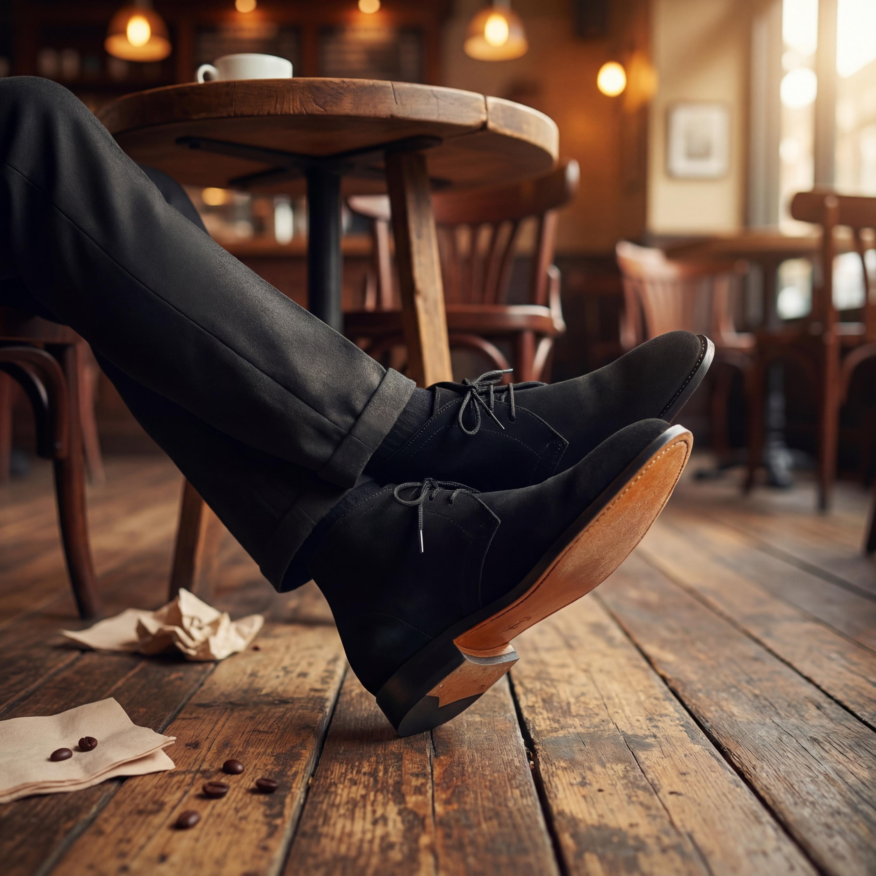 Structure Black Leather Chukka Boots with Suede Heel Lucas, Unlined Chukka Boot - Ox Reverse Black | Hand Welted  main image 4