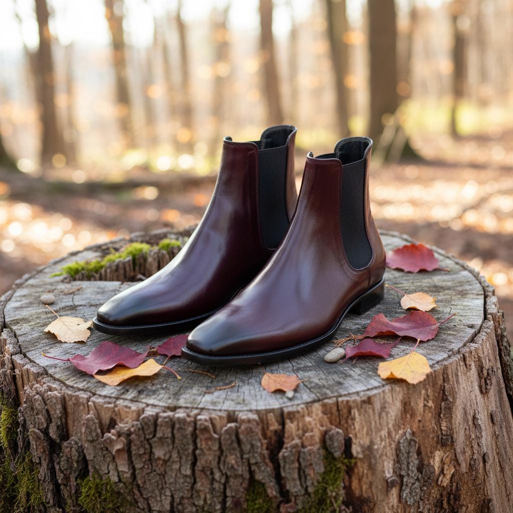 Handmade Burgundy Chelsea Boots, Men display picture 3