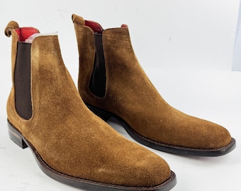 Bottines Chelsea En Daim Marron Pour Homme Marron | Cuir pleine fleur fait main | Bottines personnalisées | Fabrication Blake Stitch | Fabriqué sur commande