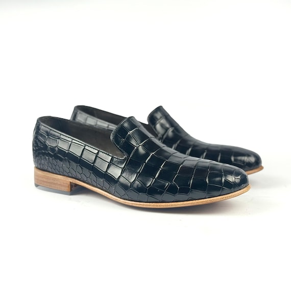 Men\'s Black Croc-Textured Slip-On Loafers Men main image 3