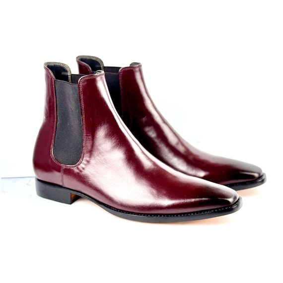 Handmade Burgundy Chelsea Boots, Men display picture 2