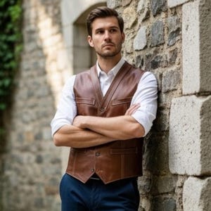 Handmade Brown Leather Vest: Vintage Steampunk Cosplay Waistcoat