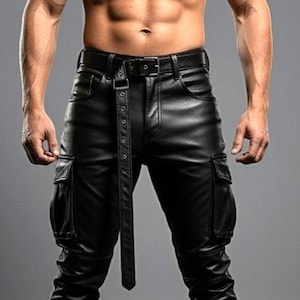 Genuine Leather Cargo Pants | Handmade Streetwear Tactical Trousers | Gothic Black Utility Biker Pants | Winter Gift for Him