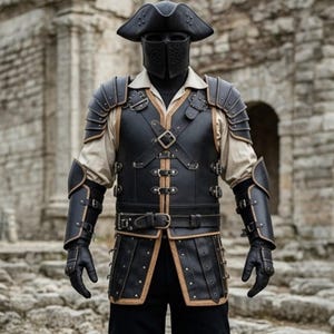 Gilet d&#39;armure en cuir bicolore fait main - Veste de guerrier cosplay médiévale pour les GN, les foires d&#39;Halloween et de la Renaissance.