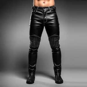 Handmade Studded Leather Pants: Men&#39;s Gothic Biker Trousers