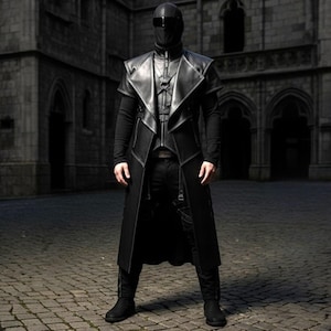 Gothic Black Leather Cloak & Vest Set • Dark Fantasy Cosplay Outfit • Handmade Halloween Armor Cloak • LARP and Medieval Festival Wear.
