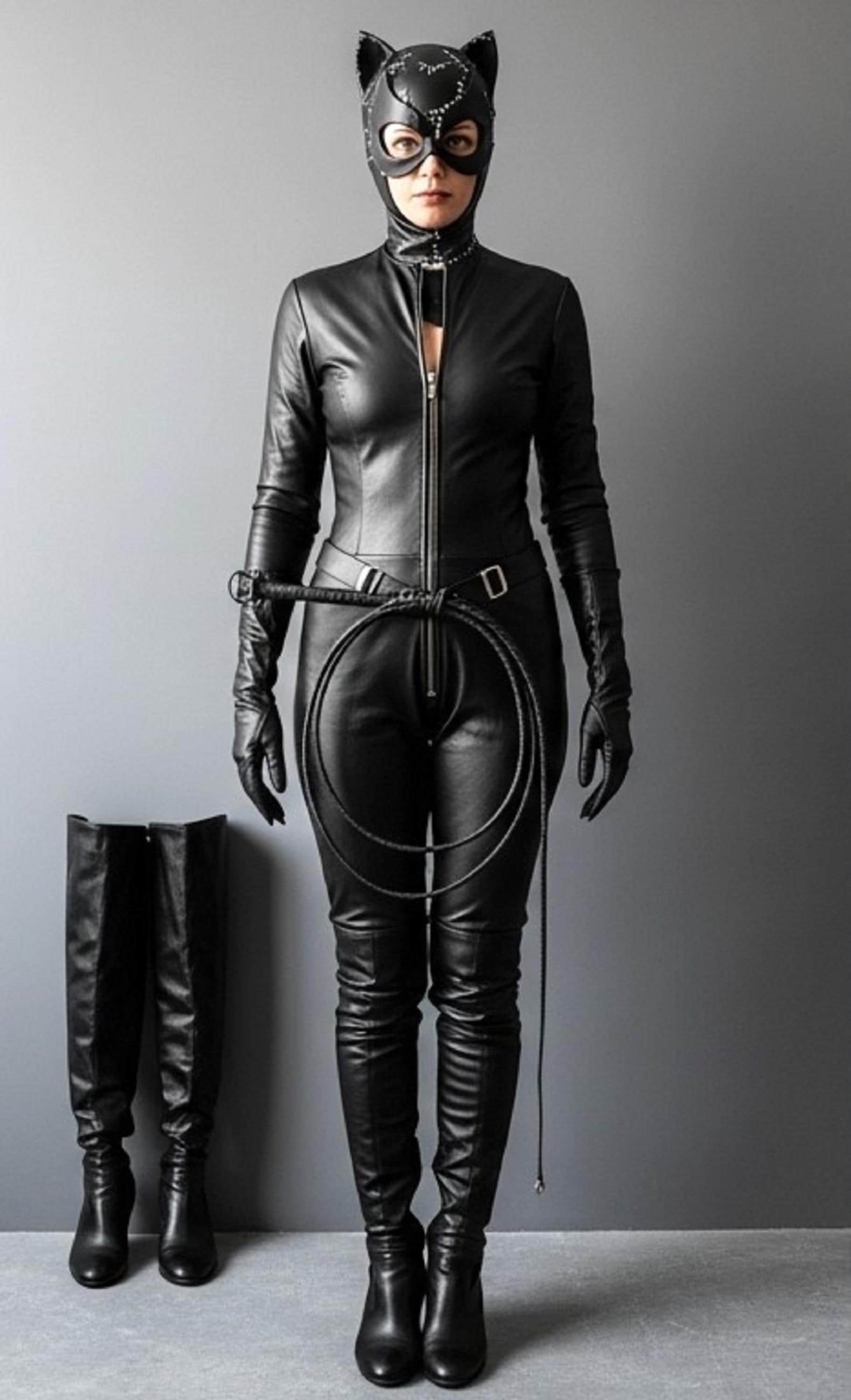 Catwoman V 2.0 Leather Costume Catsuit – Black Cosplay Outfit With Mask |  Handmade Halloween Villain Suit for Women | Comic Con \u0026 LARP - Etsy, image size:1824x3000