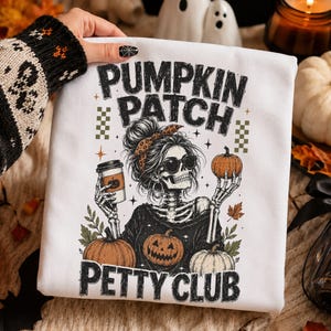 Pumpkin Patch Comfort Colors Tee, Spooky Skeleton Fall Graphic, Halloween Coffee Shirt, Cute Pumpkin Tee
