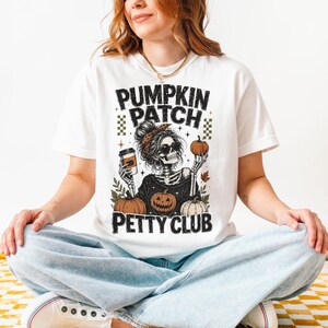 Skeleton Pumpkin Patch Tee, Comfort Colors Spooky Halloween Fall Graphic Shirt