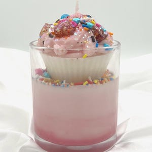 Strawberry Cotton Candy Soy Candle: Whipped Dessert Candle with Sprinkles - 14oz