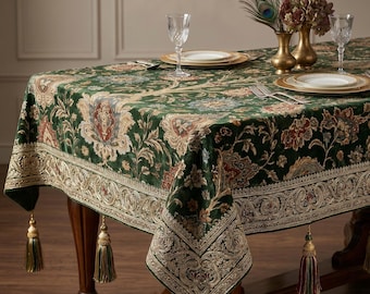 Mantel moderno de algodón y poliéster con estampado floral de madreselva y tulipanes.