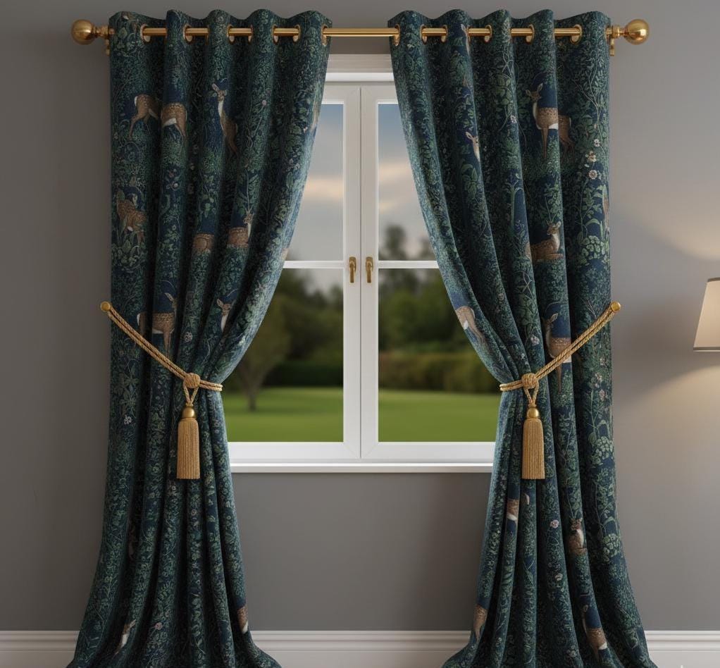 Rideau Ancien Brocart Français Rayé Floral - Dimensions 228x211 Cm - Occasion En Excellent état