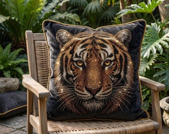 Fodera per cuscino con stampa elaborata di pantera nera, cuscino in pelle animale, cuscino in tessuto organico, cuscino reversibile, cuscino in pelle scamosciata