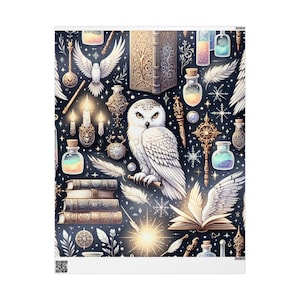 Mystical Owl Wrapping Paper, Enchanted Gift Wrap for Wizards, Fantasy Themed Parties, Birthday, Holiday, and Special Occasions