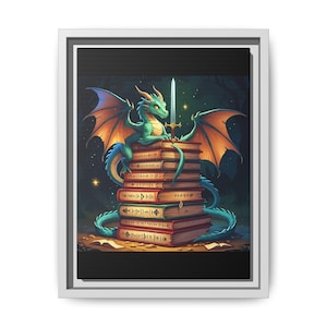 Fantasy Dragon Wall Art, Framed Canvas Print, Magical Home Decor, Book Lover Gift, Dragon Art for Kids Room, Mythical Creature Wall Decor