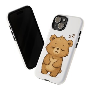 Étuis de téléphone ours endormi, design ours confortable, étui de protection pour iPhone, Samsung, housse animal mignon, cadeau pour elle, accessoires d&#39;hiver