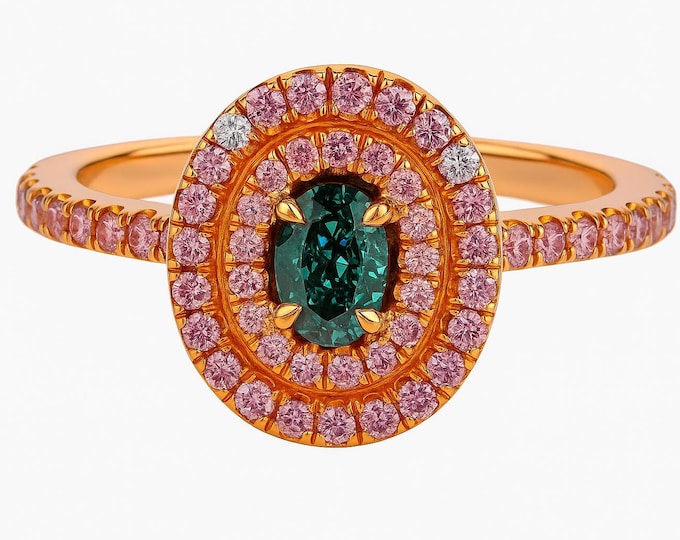 Featured listing image: Rare Natural Fancy Vivid Green Blue Diamond Ring | GIA Certified Blue Diamond | 18K Rose Gold Engagement Ring | Unique Fine Jewelry