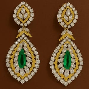 Emerald Diamond Earrings in 18K Yellow Gold | Day to Night Convertible Earrings | Natural Emerald and Diamond Drop Studs | Fine Gold Jewelry