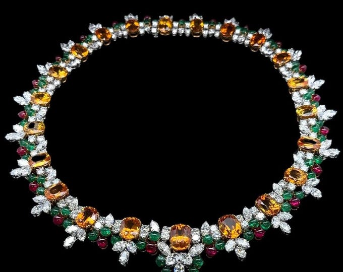 Featured listing image: 169.84Ct GIA Sapphire Emerald Ruby Diamond Necklace | Platinum & Gold Statement Jewelry | Luxury Gemstone Bridal Gift | Fine Necklace