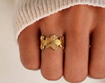 Bague fleur, acier inoxydable, plaqué or, ajustable, tendance, best-seller, must-have, été 2026