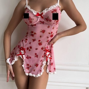 Floral Lace Babydoll Lingerie Set with Underwire Bra and Matching Panties | Sheer Romantic Nightwear in Elegant Feminine Design Gift for Her