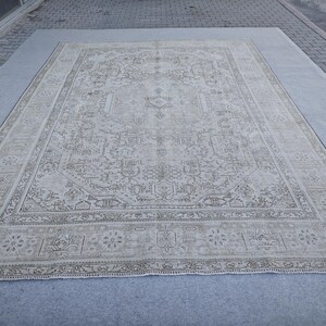 Großer Vintage Türkischer Teppich, Neutraler Teppich, Handgewebter Teppich, Antiker Teppich, Perserteppich, Desinger Oushak Teppich, 300x3200