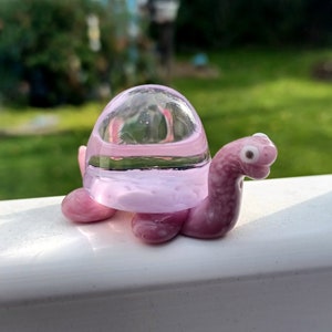 Miniature Glass Turtle, Hand Sculpted Green Blue Tiny Garden Tortoise