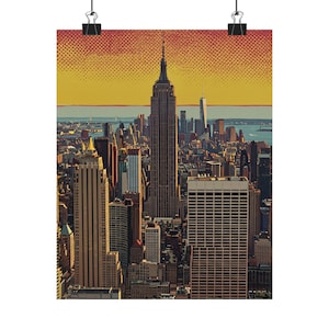 Vertical Posters, Pop Art Style Empire State Building in NYC, Matte Prints, Home Decor Wall Art, Urban Cityscape Illustration, New York