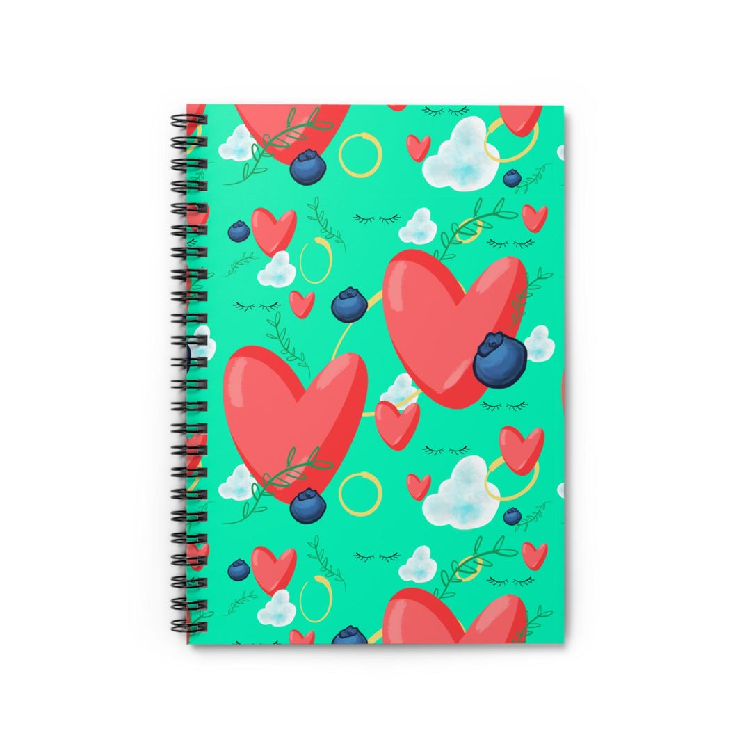 Heart & Berry Spiral Notebook, Teal Stationery, 6x8