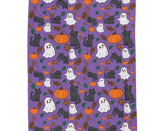 Halloween Blanket,  Cute Black Cat, Ghost, and Pumpkin Throw, Cozy Fall and Autumn Home Decor