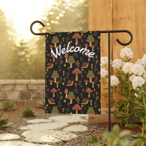 Magical Mushroom Garden & House Banner, Whimsical Garden Decor, Outdoor Flag, Nature Theme, Fall Decorations, Home and Garden Flag