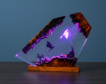 Lámpara de noche de resina con forma de dragón: Lámpara de mesa con diseño creativo de epoxi