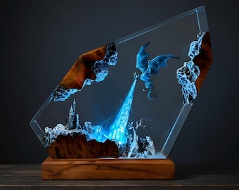 Ice Dragon Resin Night Light | 3D Fantasy Dragon Statue Lamp