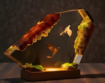 Lámpara de noche de resina Dragon Trainer: Lámpara LED epoxi de pareja de fantasía