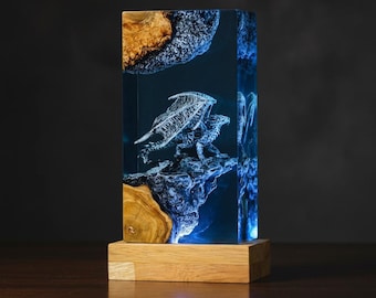 Lámpara de noche de resina de pterosaurio 3D: Escultura de dragón alado