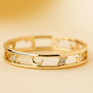 Moon & Star Celestial Eternity Opan Band,  Unique Promise Ring For Her,