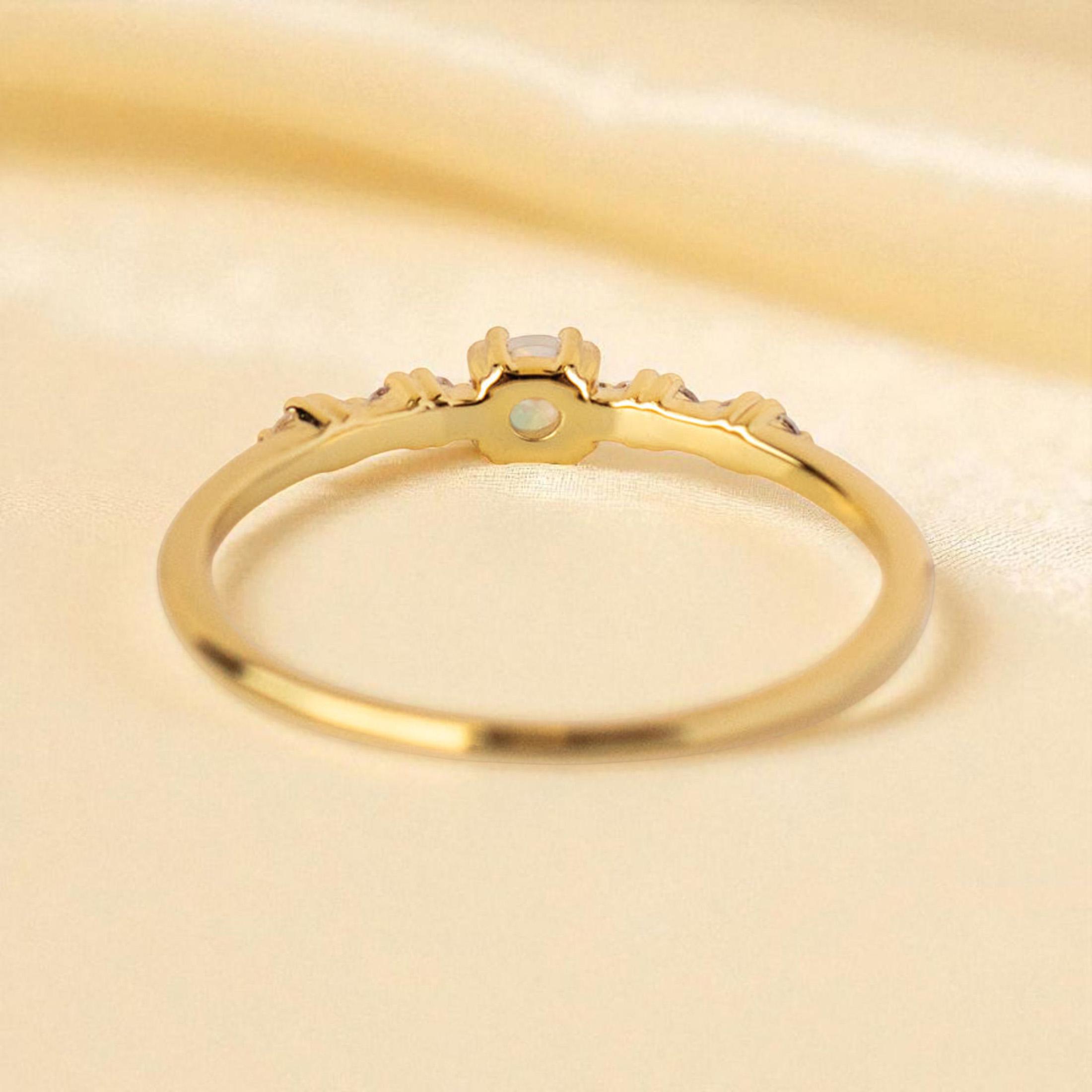 14k Solid Gold Opal Engagement Ring Halo Diamond Jewelry Minimalist ...