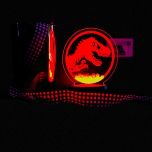 Jurassic Park Night Light | Dinosaur Fan Art LED Acrylic Lamp | T-Rex Gamer & Movie Room Decor