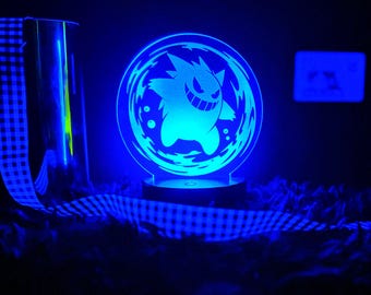 Gengar Night Light | Pokémon Fan Art LED Acrylic Lamp | Gamer & Anime Room Decor