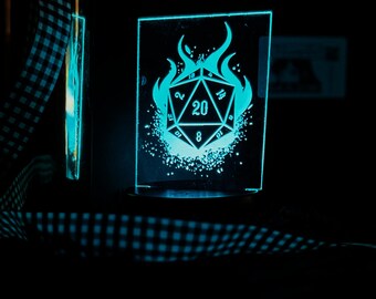 Polyhedral Dice Night Light | RPG Gamer LED Lamp | Critical Success Fan Art Decor