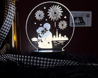 Romantic Fireworks Night Light | Original Japanese Festival Fan Art LED Lamp | Couples Gift Decor