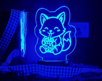 Boba Fox Night Light | Original Cute Animal Fan Art LED Lamp | Kawaii Room Decor