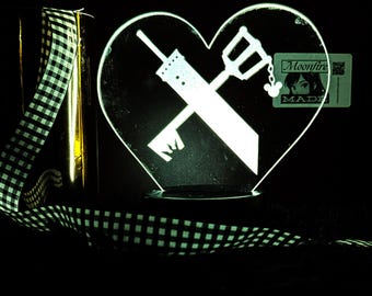 Kingdom Hearts × Final Fantasy VII Night Light | Keyblade & Buster Sword Fan Art LED Lamp | Gamer Room Decor