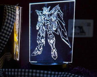Gundam Night Light | Mecha Anime Fan Art LED Acrylic Lamp | Otaku & Gamer Room Decor