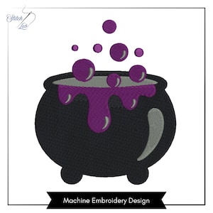 Halloween Witch Cauldron Embroidery Design, Spooky Bubbling Potion Pot Machine Embroidery File, Witchy Brew Digital Download 8 Sizes