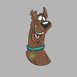 May include: Embroidered patch featuring a smiling cartoon dog with brown fur, a black nose, and a teal collar with a gold tag. The dog's mouth is open, revealing a pink tongue. The patch is likely for apparel or accessories.