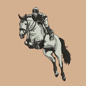 Equestrian Jumping Horse Rider Embroidery Design – Classic Line Art (Instant Download)