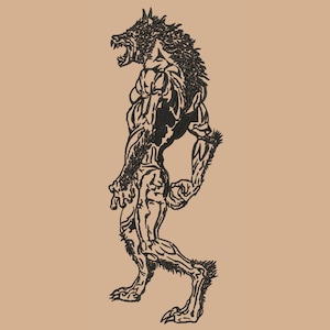 Varulv maskinbroderimönster, muskulös fantasivarelse stygnfil (digital nedladdning)