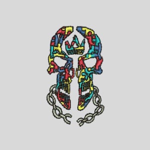 Diseño de bordado de corona de calavera, estilo graffiti, detalle de cadena estilo streetwear